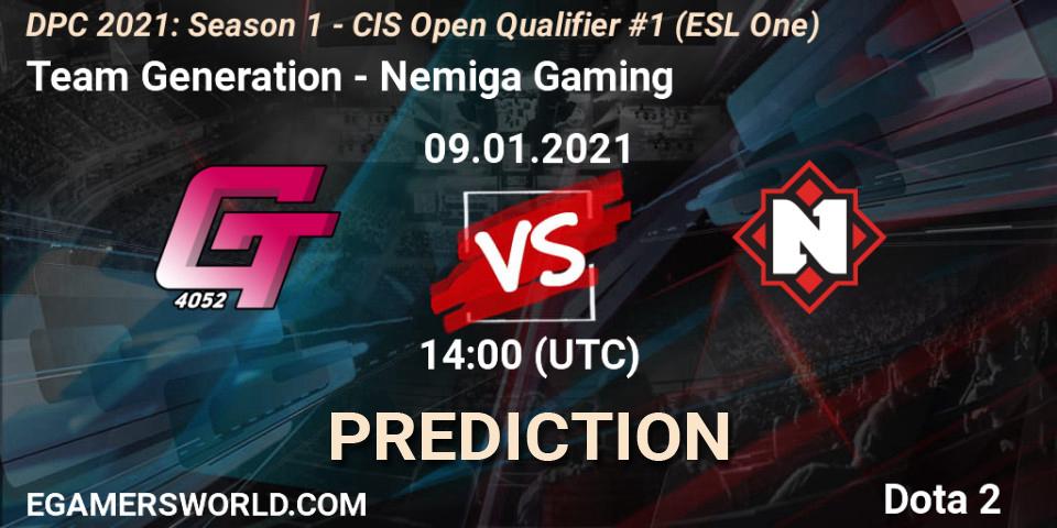 Team Generation - Nemiga Gaming: Maç tahminleri. 09.01.2021 at 14:04, Dota 2, DPC 2021: Season 1 - CIS Open Qualifier #1 (ESL One)