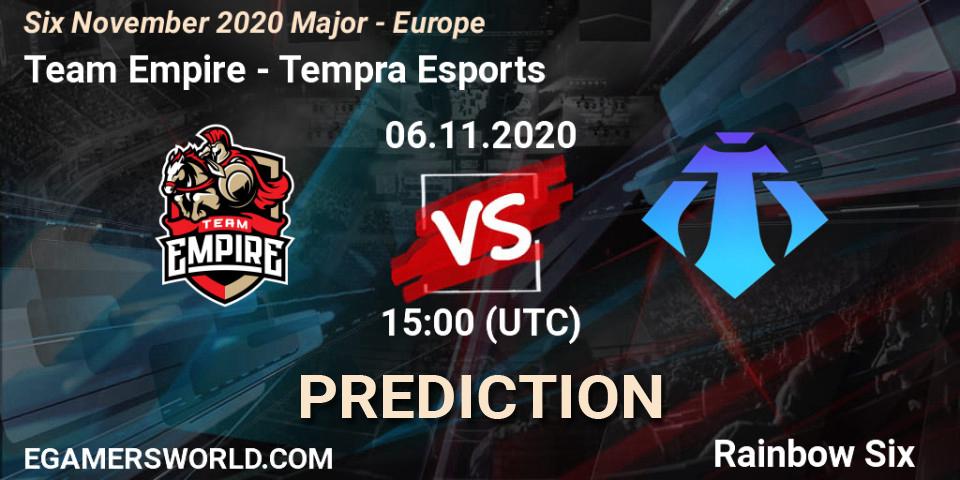 Team Empire - Tempra Esports: Maç tahminleri. 06.11.2020 at 15:00, Rainbow Six, Six November 2020 Major - Europe