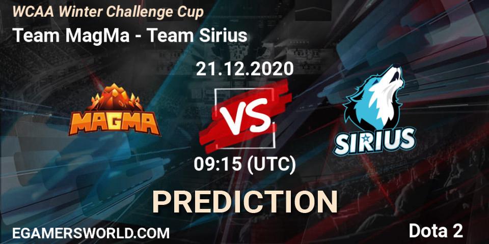 Team MagMa - Team Sirius: Maç tahminleri. 21.12.20, Dota 2, WCAA Winter Challenge Cup