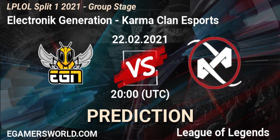 Electronik Generation - Karma Clan Esports: Maç tahminleri. 22.02.2021 at 20:00, LoL, LPLOL Split 1 2021 - Group Stage