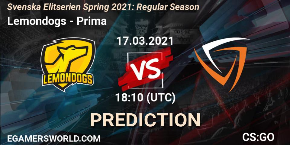 Lemondogs - Prima: Maç tahminleri. 17.03.2021 at 18:10, Counter-Strike (CS2), Svenska Elitserien Spring 2021: Regular Season