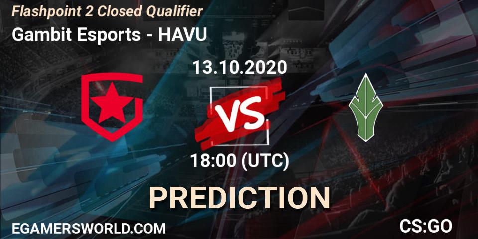 Gambit Esports - HAVU: Maç tahminleri. 13.10.2020 at 18:10, Counter-Strike (CS2), Flashpoint 2 Closed Qualifier