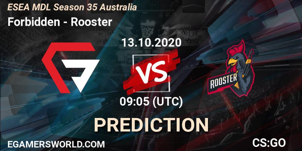 Forbidden - Rooster: Maç tahminleri. 13.10.2020 at 09:05, Counter-Strike (CS2), ESEA MDL Season 35 Australia