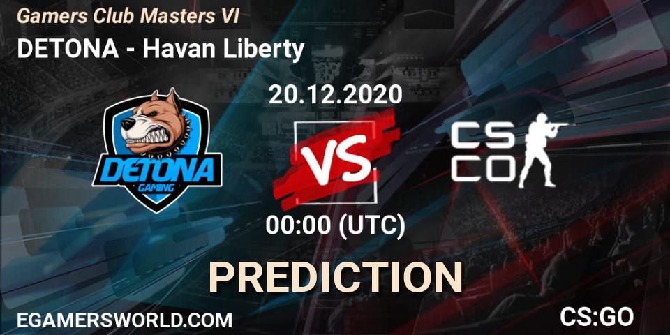 DETONA - Havan Liberty: Maç tahminleri. 19.12.2020 at 23:30, Counter-Strike (CS2), Gamers Club Masters VI
