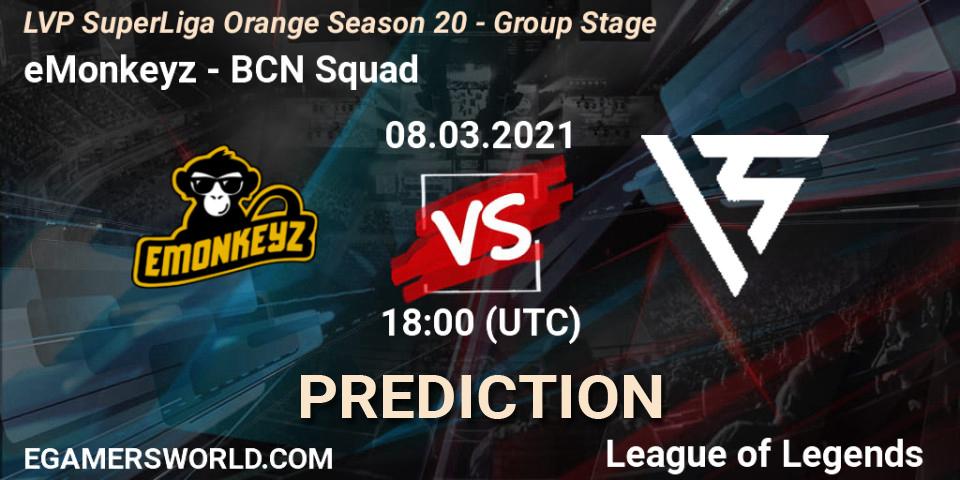 eMonkeyz - BCN Squad: Maç tahminleri. 08.03.2021 at 18:00, LoL, LVP SuperLiga Orange Season 20 - Group Stage