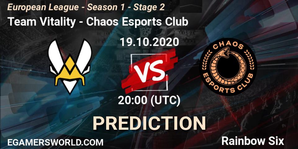Team Vitality - Chaos Esports Club: Maç tahminleri. 19.10.2020 at 20:00, Rainbow Six, European League - Season 1 - Stage 2