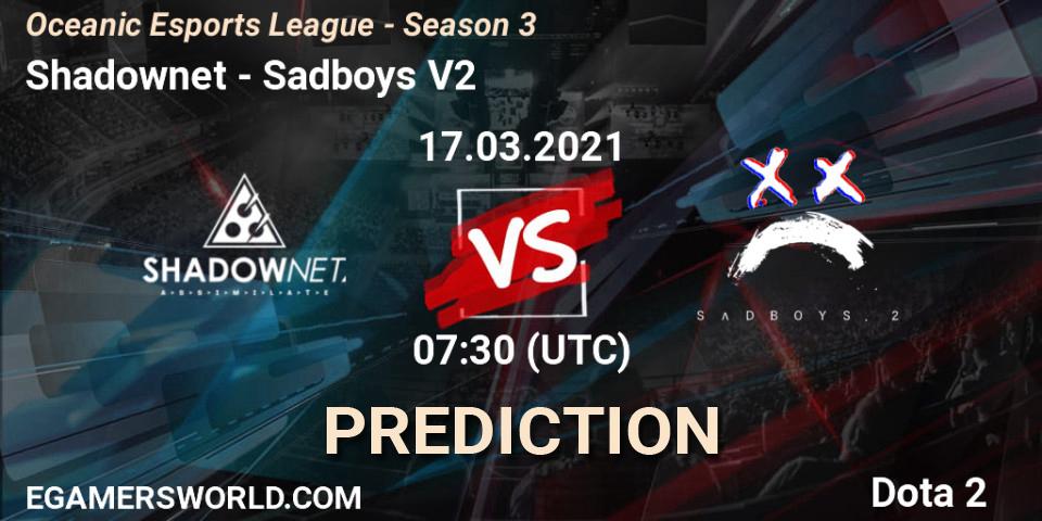 Shadownet - Sadboys V2: Maç tahminleri. 17.03.2021 at 07:33, Dota 2, Oceanic Esports League - Season 3