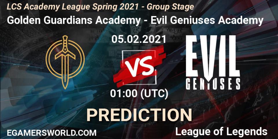 Golden Guardians Academy - Evil Geniuses Academy: Maç tahminleri. 05.02.2021 at 01:00, LoL, LCS Academy League Spring 2021 - Group Stage