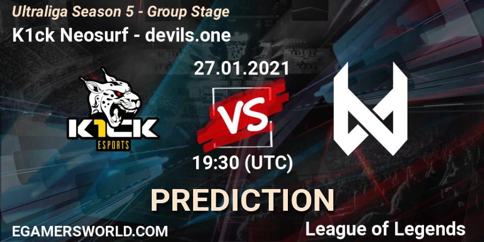 K1ck Neosurf - devils.one: Maç tahminleri. 27.01.2021 at 19:30, LoL, Ultraliga Season 5 - Group Stage