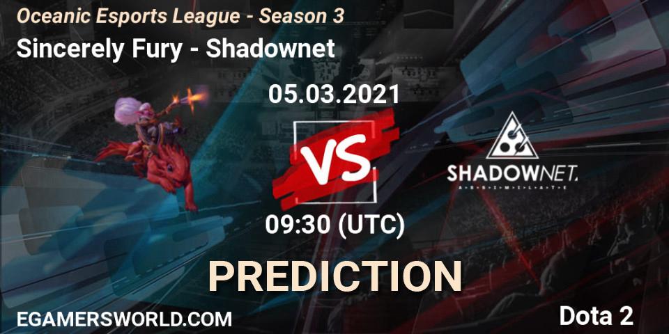 Sincerely Fury - Shadownet: Maç tahminleri. 05.03.2021 at 09:30, Dota 2, Oceanic Esports League - Season 3