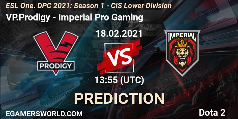 VP.Prodigy - Imperial Pro Gaming: Maç tahminleri. 18.02.2021 at 14:05, Dota 2, ESL One. DPC 2021: Season 1 - CIS Lower Division