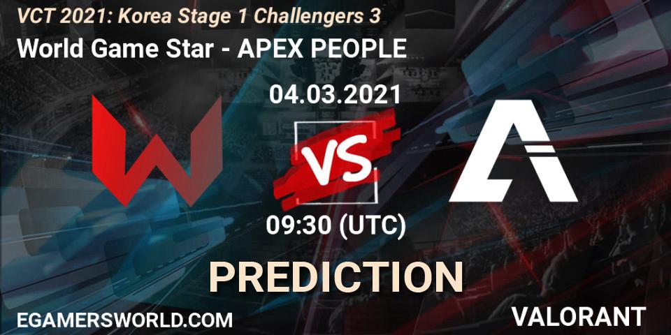 World Game Star - APEX PEOPLE: Maç tahminleri. 04.03.2021 at 09:30, VALORANT, VCT 2021: Korea Stage 1 Challengers 3