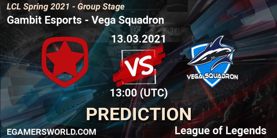 Gambit Esports - Vega Squadron: Maç tahminleri. 13.03.21, LoL, LCL Spring 2021 - Group Stage