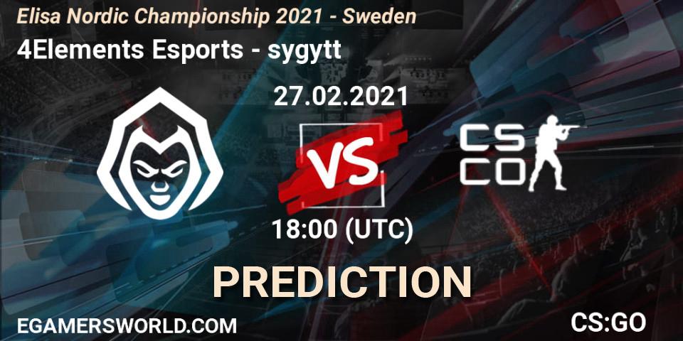 4Elements Esports - sygytt: Maç tahminleri. 27.02.2021 at 18:00, Counter-Strike (CS2), Elisa Nordic Championship 2021 - Sweden