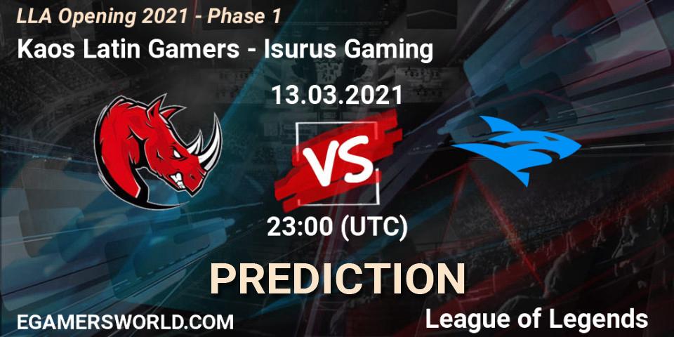 Kaos Latin Gamers - Isurus Gaming: Maç tahminleri. 13.03.2021 at 23:00, LoL, LLA Opening 2021 - Phase 1