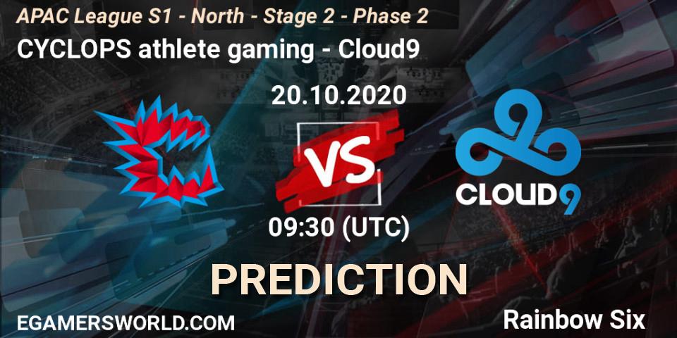 CYCLOPS athlete gaming - Cloud9: Maç tahminleri. 20.10.2020 at 09:30, Rainbow Six, APAC League S1 - North - Stage 2 - Phase 2