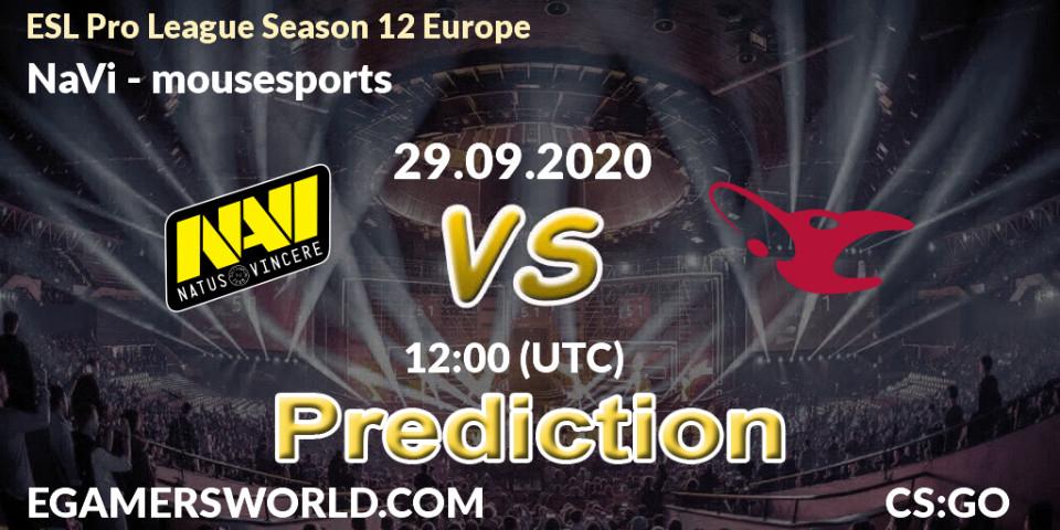 NaVi - mousesports: Maç tahminleri. 29.09.2020 at 15:35, Counter-Strike (CS2), ESL Pro League Season 12 Europe