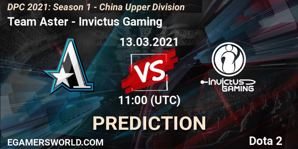 Team Aster - Invictus Gaming: Maç tahminleri. 13.03.2021 at 11:07, Dota 2, DPC 2021: Season 1 - China Upper Division