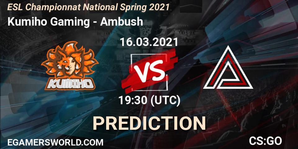 Kumiho Gaming - Ambush: Maç tahminleri. 16.03.2021 at 19:30, Counter-Strike (CS2), ESL Championnat National Spring 2021