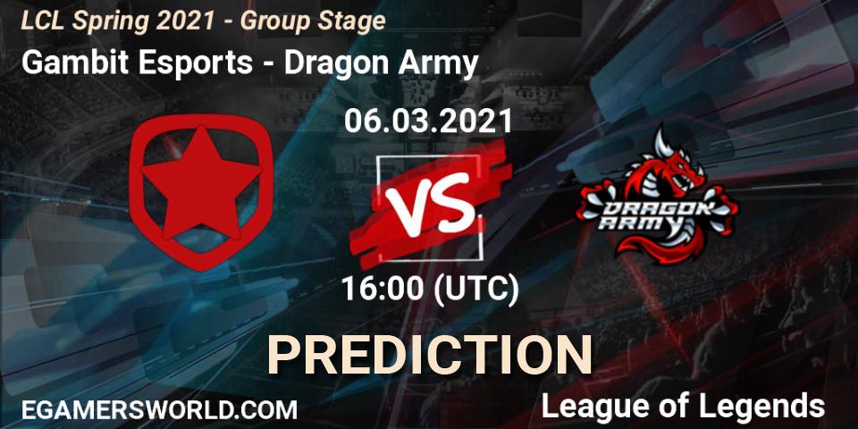 Gambit Esports - Dragon Army: Maç tahminleri. 06.03.21, LoL, LCL Spring 2021 - Group Stage