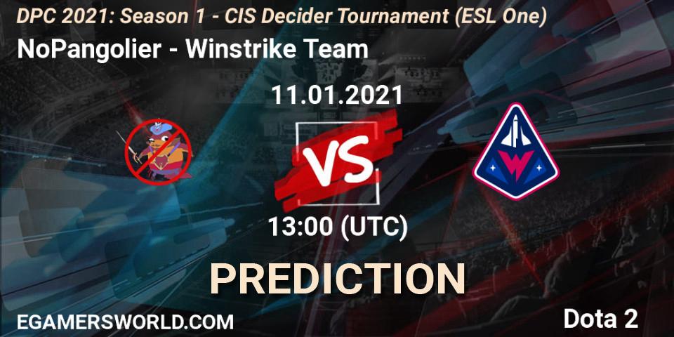NoPangolier - Winstrike Team: Maç tahminleri. 11.01.2021 at 13:00, Dota 2, DPC 2021: Season 1 - CIS Decider Tournament (ESL One)