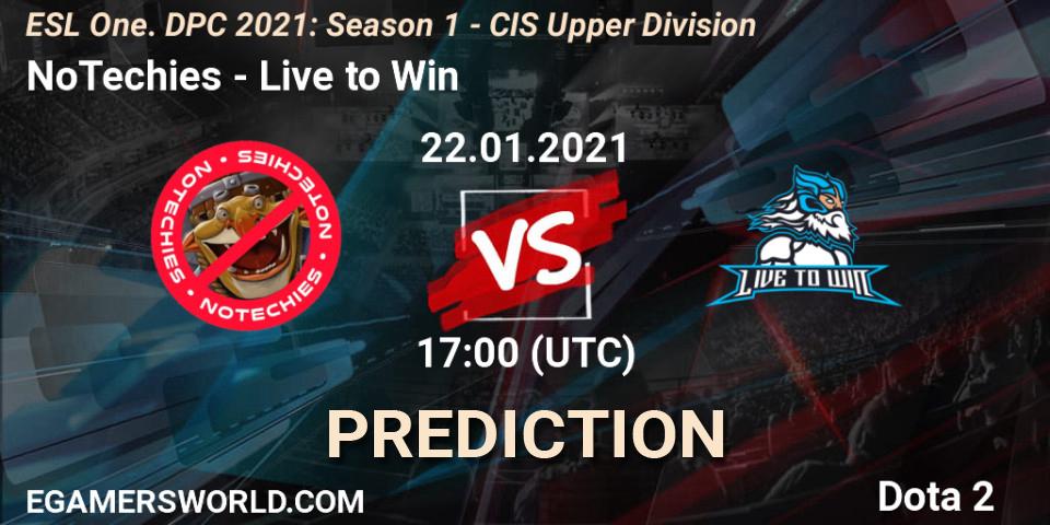 NoTechies - Live to Win: Maç tahminleri. 22.01.2021 at 17:34, Dota 2, ESL One. DPC 2021: Season 1 - CIS Upper Division