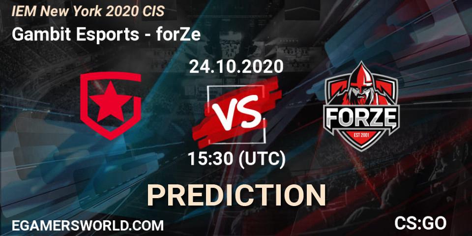 Gambit Esports - forZe: Maç tahminleri. 24.10.2020 at 15:30, Counter-Strike (CS2), IEM New York 2020 CIS