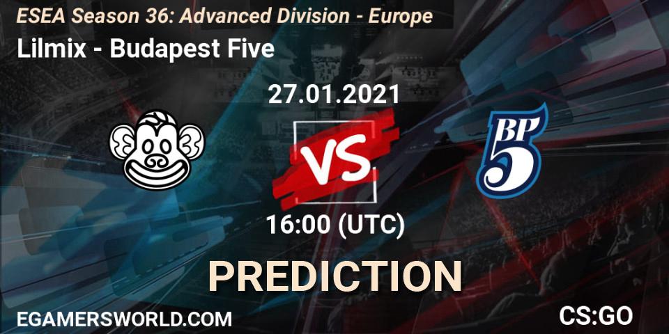 Lilmix - Budapest Five: Maç tahminleri. 27.01.2021 at 18:00, Counter-Strike (CS2), ESEA Season 36: Europe - Advanced Division