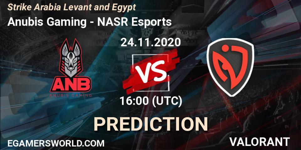 Anubis Gaming - NASR Esports: Maç tahminleri. 24.11.2020 at 16:00, VALORANT, Strike Arabia Levant and Egypt