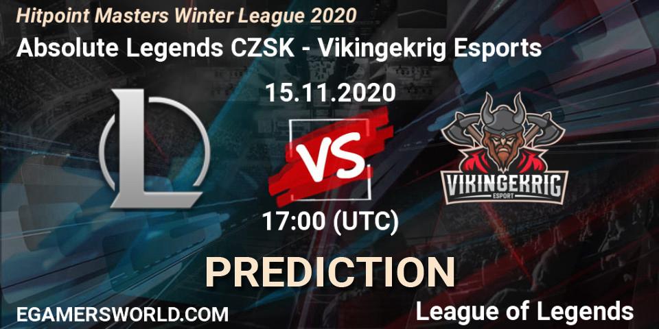 Absolute Legends CZSK - Vikingekrig Esports: Maç tahminleri. 15.11.2020 at 17:00, LoL, Hitpoint Masters Winter League 2020