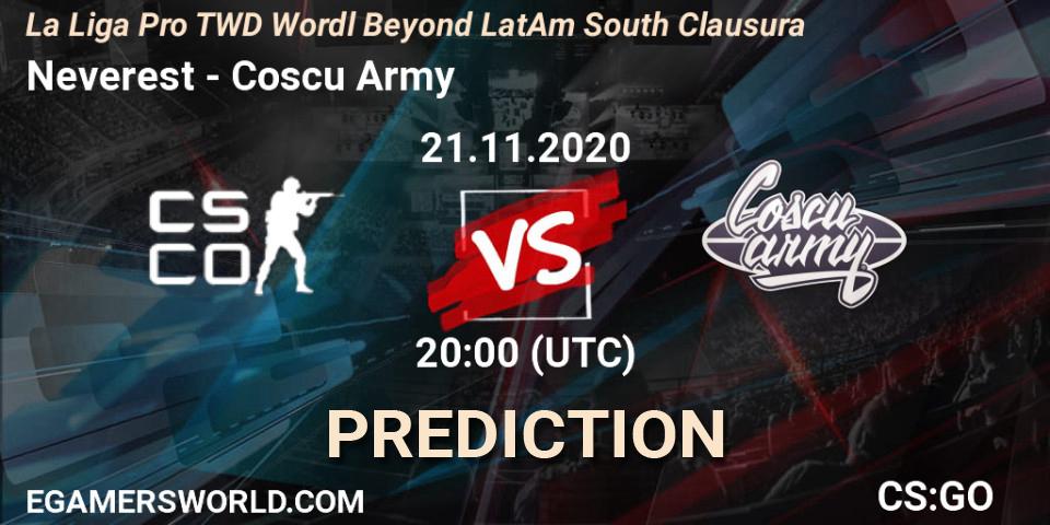 Neverest - Coscu Army: Maç tahminleri. 21.11.20, CS2 (CS:GO), La Liga Pro TWD Wordl Beyond LatAm South Clausura