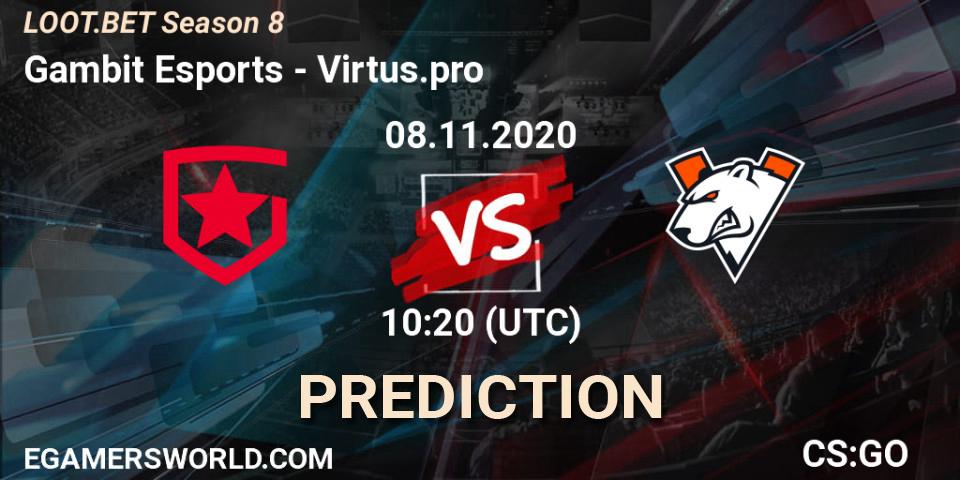 Gambit Esports - Virtus.pro: Maç tahminleri. 08.11.2020 at 10:20, Counter-Strike (CS2), LOOT.BET Season 8