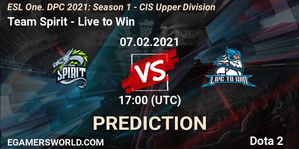 Team Spirit - Live to Win: Maç tahminleri. 07.02.2021 at 16:56, Dota 2, ESL One. DPC 2021: Season 1 - CIS Upper Division