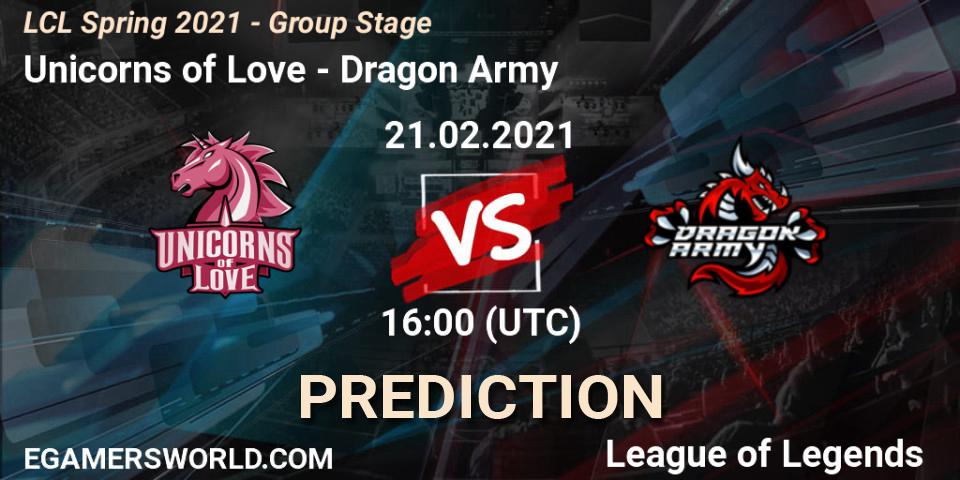 Unicorns of Love - Dragon Army: Maç tahminleri. 21.02.2021 at 16:00, LoL, LCL Spring 2021 - Group Stage