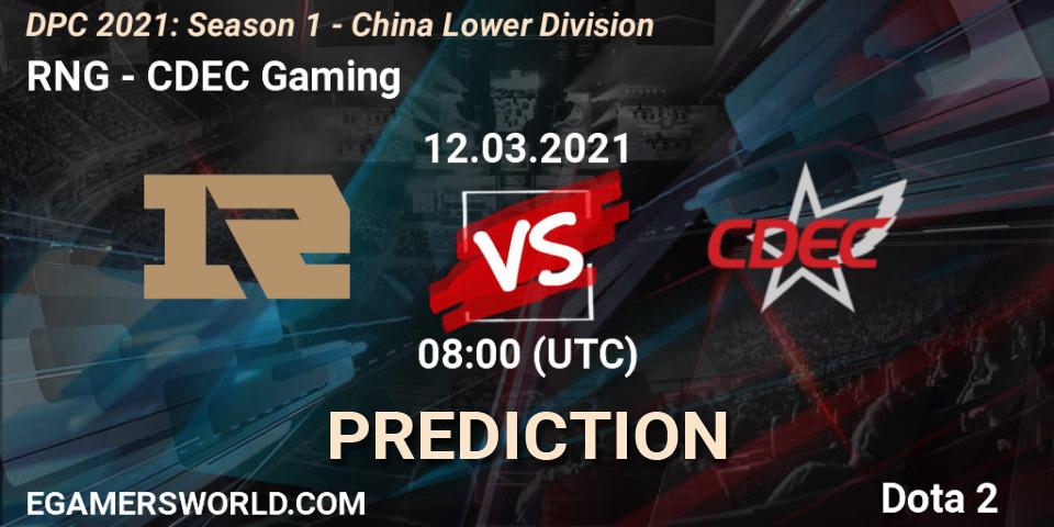 RNG - CDEC Gaming: Maç tahminleri. 12.03.2021 at 08:01, Dota 2, DPC 2021: Season 1 - China Lower Division