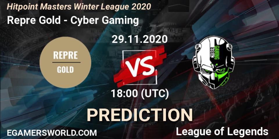 Repre Gold - Cyber Gaming: Maç tahminleri. 29.11.2020 at 19:31, LoL, Hitpoint Masters Winter League 2020