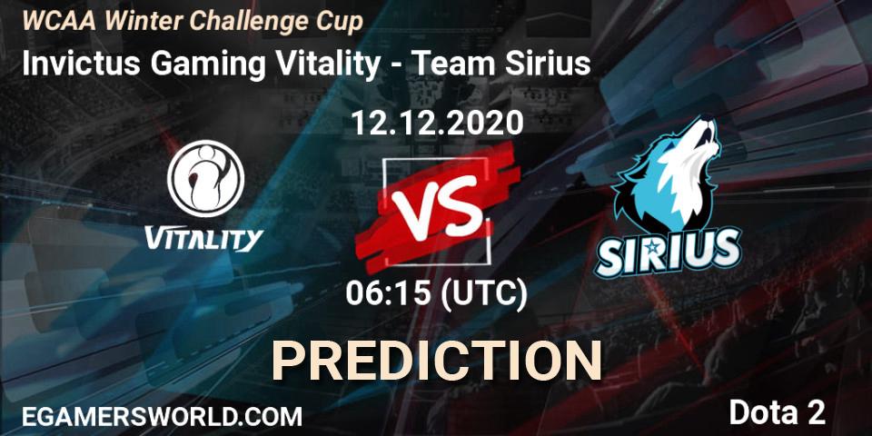 Invictus Gaming Vitality - Team Sirius: Maç tahminleri. 12.12.2020 at 06:16, Dota 2, WCAA Winter Challenge Cup