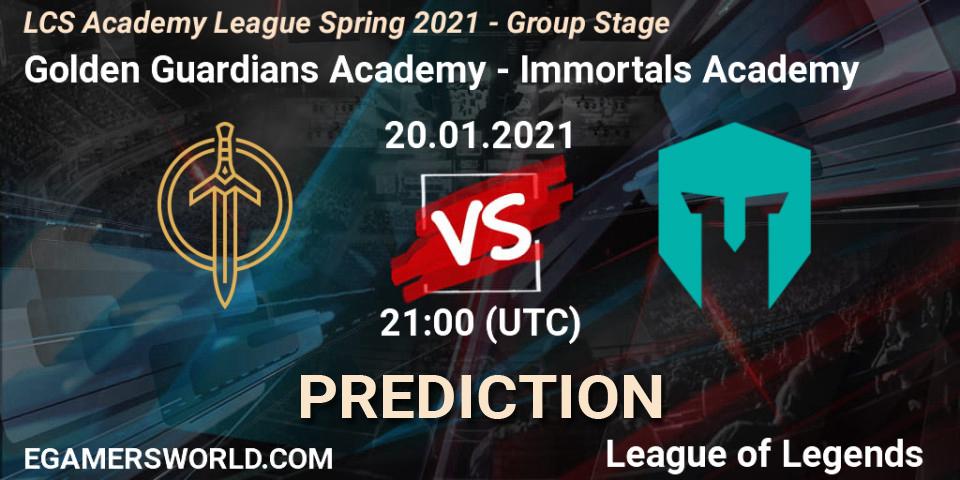 Golden Guardians Academy - Immortals Academy: Maç tahminleri. 20.01.2021 at 21:00, LoL, LCS Academy League Spring 2021 - Group Stage
