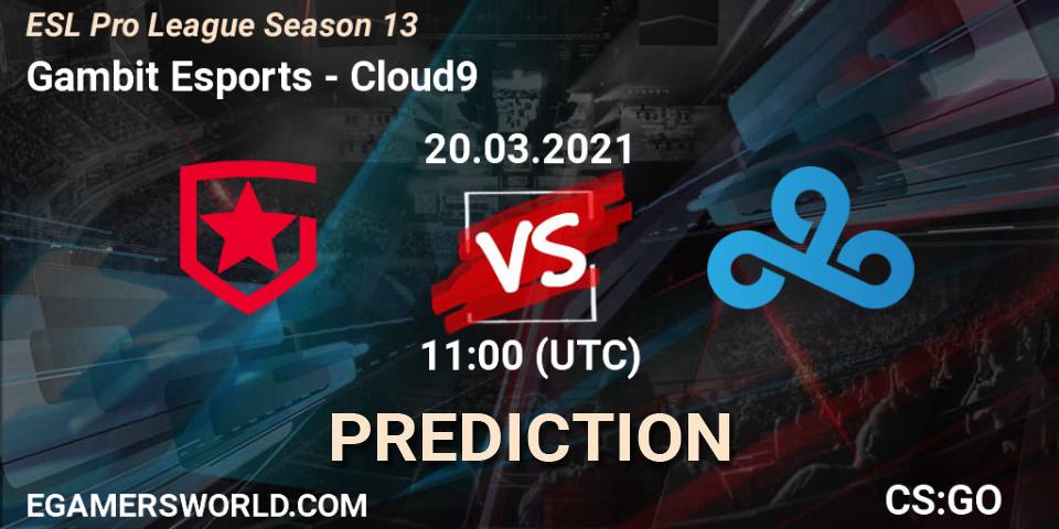 Gambit Esports - Cloud9: Maç tahminleri. 20.03.2021 at 11:00, Counter-Strike (CS2), ESL Pro League Season 13