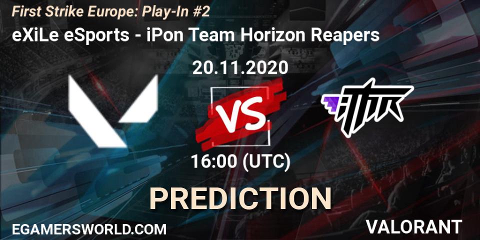 eXiLe eSports - iPon Team Horizon Reapers: Maç tahminleri. 20.11.2020 at 16:00, VALORANT, First Strike Europe: Play-In #2