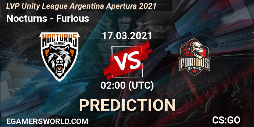 Nocturns - Furious: Maç tahminleri. 17.03.2021 at 02:00, Counter-Strike (CS2), LVP Unity League Argentina Apertura 2021