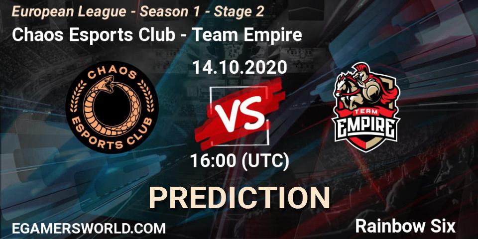 Chaos Esports Club - Team Empire: Maç tahminleri. 14.10.20, Rainbow Six, European League - Season 1 - Stage 2