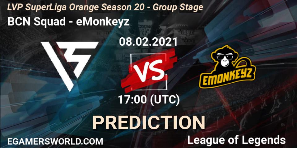 BCN Squad - eMonkeyz: Maç tahminleri. 08.02.2021 at 17:00, LoL, LVP SuperLiga Orange Season 20 - Group Stage