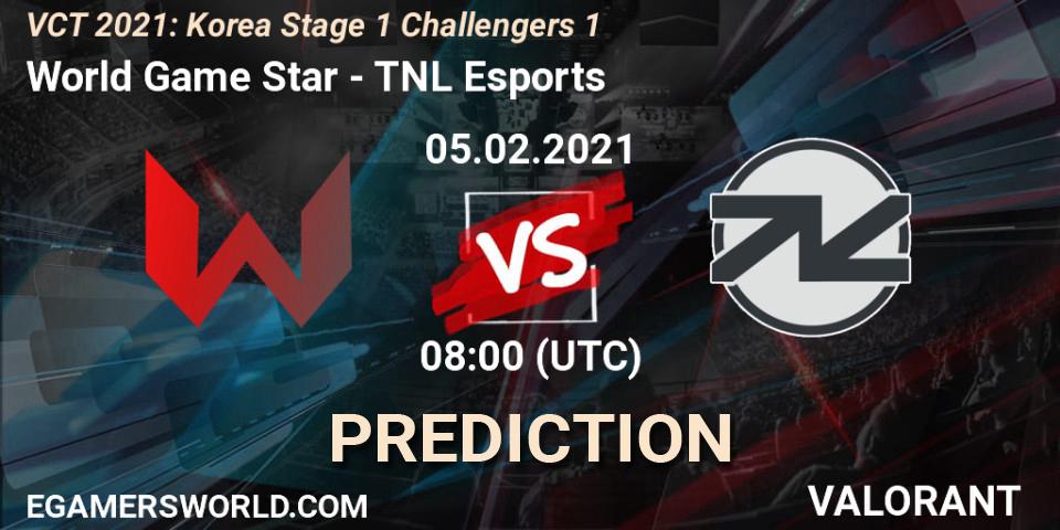 World Game Star - TNL Esports: Maç tahminleri. 05.02.2021 at 08:00, VALORANT, VCT 2021: Korea Stage 1 Challengers 1