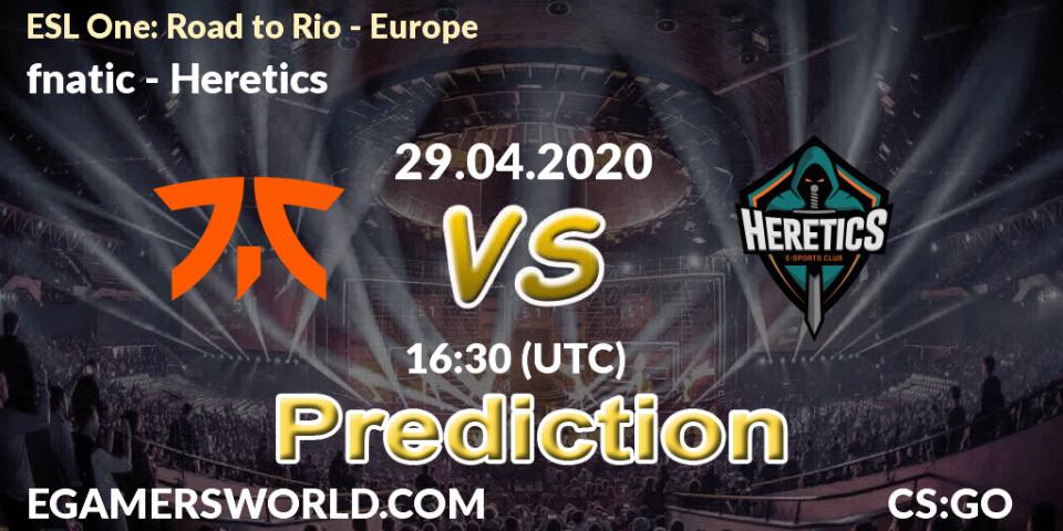 fnatic - Heretics: Maç tahminleri. 29.04.2020 at 16:45, Counter-Strike (CS2), ESL One: Road to Rio - Europe