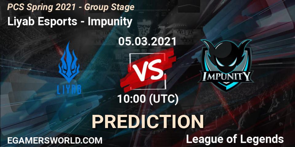 Liyab Esports - Impunity: Maç tahminleri. 05.03.2021 at 12:00, LoL, PCS Spring 2021 - Group Stage