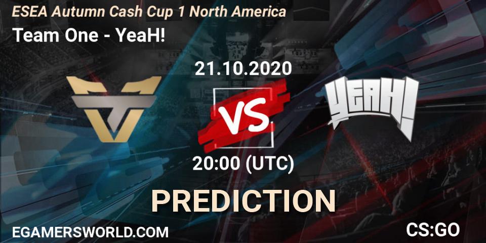Team One - YeaH!: Maç tahminleri. 21.10.2020 at 20:00, Counter-Strike (CS2), ESEA Autumn Cash Cup 1 North America
