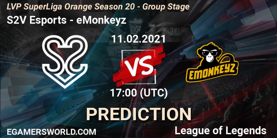 S2V Esports - eMonkeyz: Maç tahminleri. 11.02.2021 at 17:00, LoL, LVP SuperLiga Orange Season 20 - Group Stage