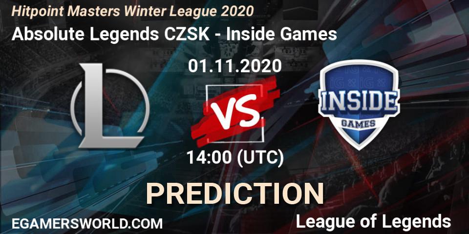 Absolute Legends CZSK - Inside Games: Maç tahminleri. 01.11.2020 at 14:00, LoL, Hitpoint Masters Winter League 2020
