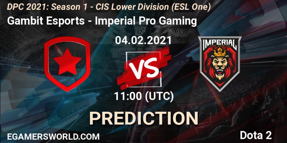Gambit Esports - Imperial Pro Gaming: Maç tahminleri. 04.02.21, Dota 2, ESL One. DPC 2021: Season 1 - CIS Lower Division